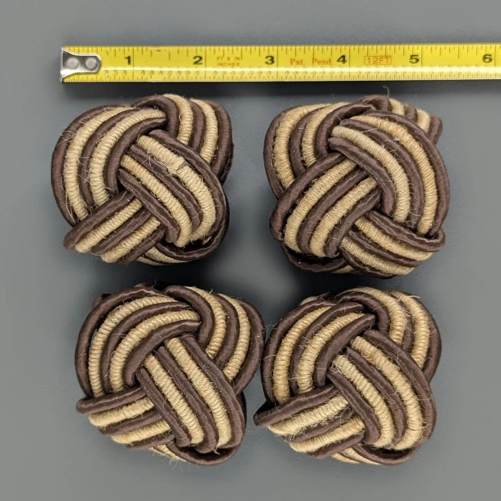 Woven Turk's Head Knot Napkin Rings Brown Tan Braided Cord Set of 4